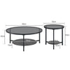 Nesting Coffee Table Set of 2 Living Room Round Stacking Side End Table Black