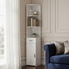 Wood Storage Corner Floor Standing Cabinet with Doors and Shelves Slim Bookshelf