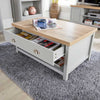 Grey Coffee Table Oak Effect Top 1 Drawer Storage Occasional Table Metal Handles
