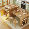 Extendable Dining Bar Table Wooden Kitchen Island with Cabinets & LED Lighting