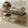 2-Tier Velvet Top Bamboo Gold Metal Shoe Rack Stand Shoe Storage Shelf Hallway