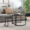 Glass Coffee Table Set of 2, Round Nest of Tables, Black