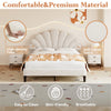 DOUBLE BED 135X190 CM VELVET UPHOLSTERED PLATFORM BED FRAME WITH HEADBOARD BEIGE
