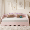 Daybed with Trundle Under Bed 3ft Single Upholstered Sofa Bed, 90x190 cm, Pink