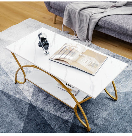 Modern Faux Marble Coffee Table 2-Tier Rectangular Accent Table Chic Cocktail