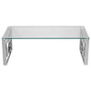 Rectangle Glass Coffee Table Polished Steel Frame Modern Living Room Furniture