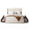 LED Luxury Chesterfield Bed Frame W/ Wingback Headboard & Charging Station 4ft6