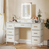 Dressing Table with LED Light and Mirror, Vanity Desk with 10 Drawers, White