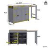 Extendable Bar Table 118-180cm, Kitchen Trolley Cart w/ 4 Doors, Shelves, Grey