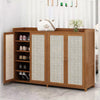 Shoe Cabinet Storage Organizer 4 Rattan Door Cupboard Footwear Stand Wooden Unit