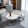 Round Nesting Coffee Table Set of 2 Faux Marble Jade White Top for Living Room