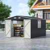 10X12FT Galvanised Outdoor Storage Shed Metal Garden Shed Lockable for Tool Bike
