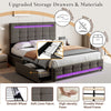 Double Bed Upholstered Storage Bed Frame With LED Light, 4 Drawers and Headboard