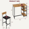 Dining Table Set Bar Table and Upholstered Chair for 2 Kitchen 3 Storage Shelves