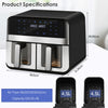 8-in-1 Air Fryer Double Digital Display Rapid Healthy Cooker Dual Basket 9L Tuyo