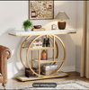 Industrial Narrow Console Table - Rustic Brown Wood & Metal 5-Tier