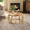 Solid Wood Coffee Table, 31.5-Inch Round Center Table with Curved Frame Base