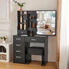 Dressing Table with LED Lights Mirror Stool Set Drawers Black Vanity Makeup Desk
