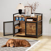 Large Dog Crate Wooden Kennel Heavy Duty Cage with Feeder End Table Pet Furnitur