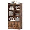 Bookshelf Freestanding Bookcase with Doors & 2 Storage Cabinets-Coffee