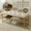 2-Tier Velvet Top Bamboo Gold Metal Shoe Rack Stand Shoe Storage Shelf Hallway