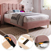 UPHOLSTERED BED 3FT SINGLE BED FRAME WITH WOOD SLATS & WINGED HEADBOARD, PINK