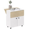 Folding Dining Table, Rolling Drop Leaf Table with Hidden Shelf & Cabinet, White