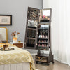 Standing Jewelry Armoire Lockable Jewelry Cabinet Vanity Mirror-Brown