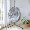 Grey Hanging Rattan Egg Chair w/ Cushion & Steel Stand - Outdoor & Indoor Use