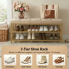 2-Tier Velvet Top Bamboo Gold Metal Shoe Rack Stand Shoe Storage Shelf Hallway