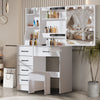 Dressing Table Makeup Desk 10 LED Lights Mirror 6 Drawers & Stool Set Vanity