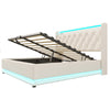 UPHOLSTERED DOUBLE 4FT6 OTTOMAN BED FRAME WITH RGB LED LIGHTS, HYDRAULIC STORAGE