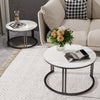 Round Coffee Table Set of 2 Nesting Table Slate Marble White Tabletop End Tables
