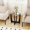 Glass End Table 61cm Round Side Table with Tempered Glass Top-Black