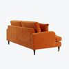 Orange Velvet Sofa 3 Seater Foam Filled with Saddle Arms Dark Wood Gold Legs