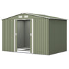 Outsunny 9 x 6FT Galvanised Garden Storage Shed with Sliding Door, Light Green
