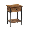 2-Tier Industrial End Table Narrow Side Table Rustic Nightstand w Storage Drawer