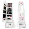 Kids Jewelry Cabinet Standing Children Jewelry Organizer w/Drawer-White