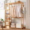Bamboo Wooden Single Clothes Rail Garment Rack Hanging Stand Open Wardrobe Shelf