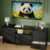 63in TV Stand with 8 Fabric Drawers & LED Lights, Storage Cabinet with Wood Top