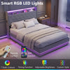 4ft6 Double Bed Frame with RGB LED Lights, Platform Bed Frame, Dark Grey