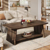 2-Tier Solid Wood Coffee Table, 47-Inch Farmhouse Center Table for Living Room