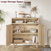 Natural Rattan Sideboard with Shelves Woven Doors Multipurpose Storage Cabinet