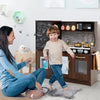 Wooden Play Kitchen Kids Pretend Play Toy w/Microwave Ice Make-Brown