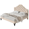 Velvet Fabric Upholstered Bed 4FT6 Double Size Bed Platform Bed Frame Beige