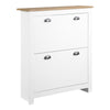 2 Drawer Shoe Cabinet Narrow Shoe Cupboard with Flip Doors, White