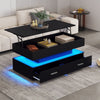 LED Coffee Table With Lift Top and Storage Drawers Living Room Furniture Black