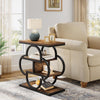 Narrow Side Table, Rustic 4-Tier Small Wooden End Table with Curved Metal Frame
