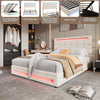 Upholstered Bed 4ft6 Double LED Hydraulic Bed Frame with Ottoman Storage Beige