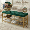 2-Tier Velvet Top Bamboo Gold Metal Shoe Rack Stand Shoe Storage Shelf Hallway
